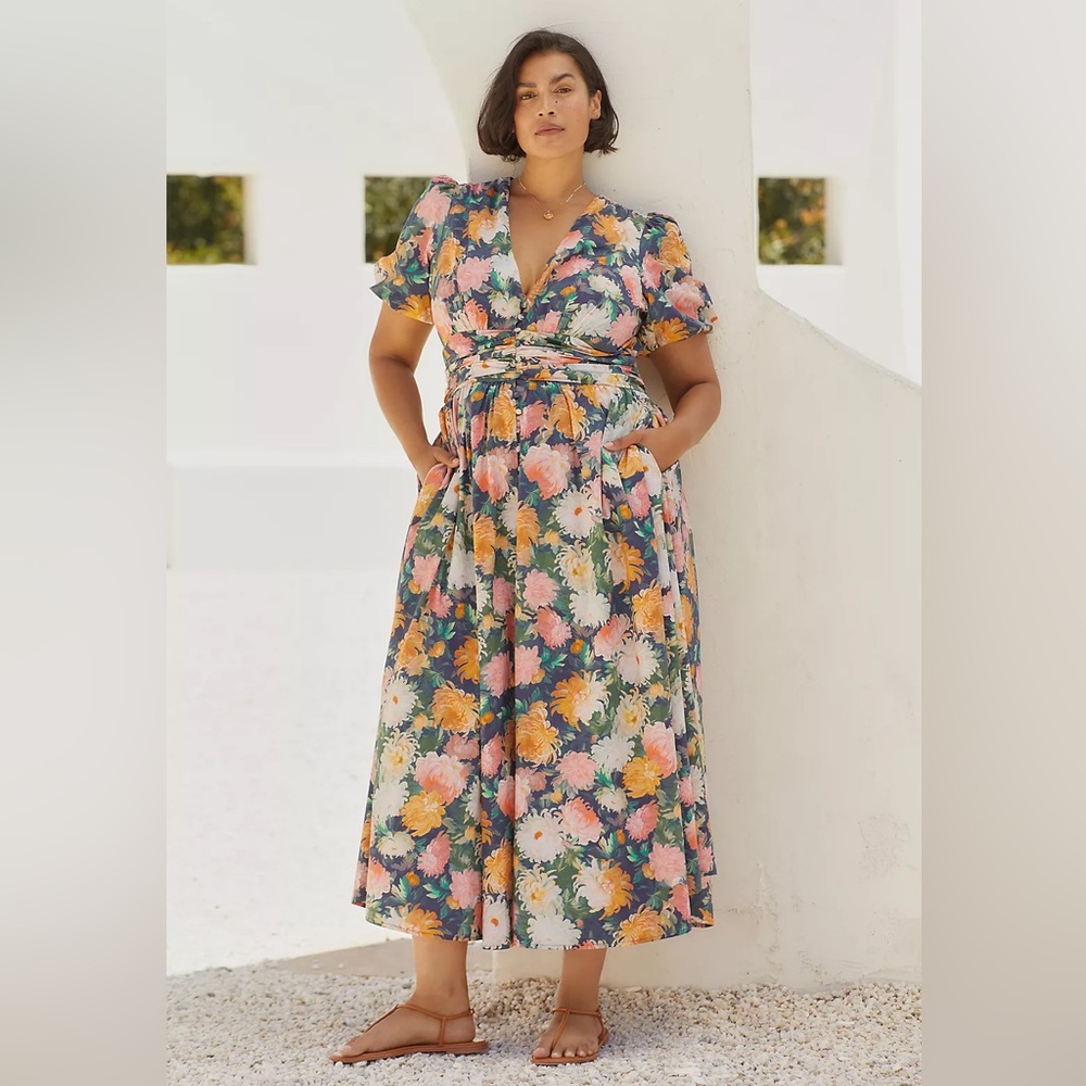 Anthropologie Katerina Maxi Dress in Blue Motif, Size 3X